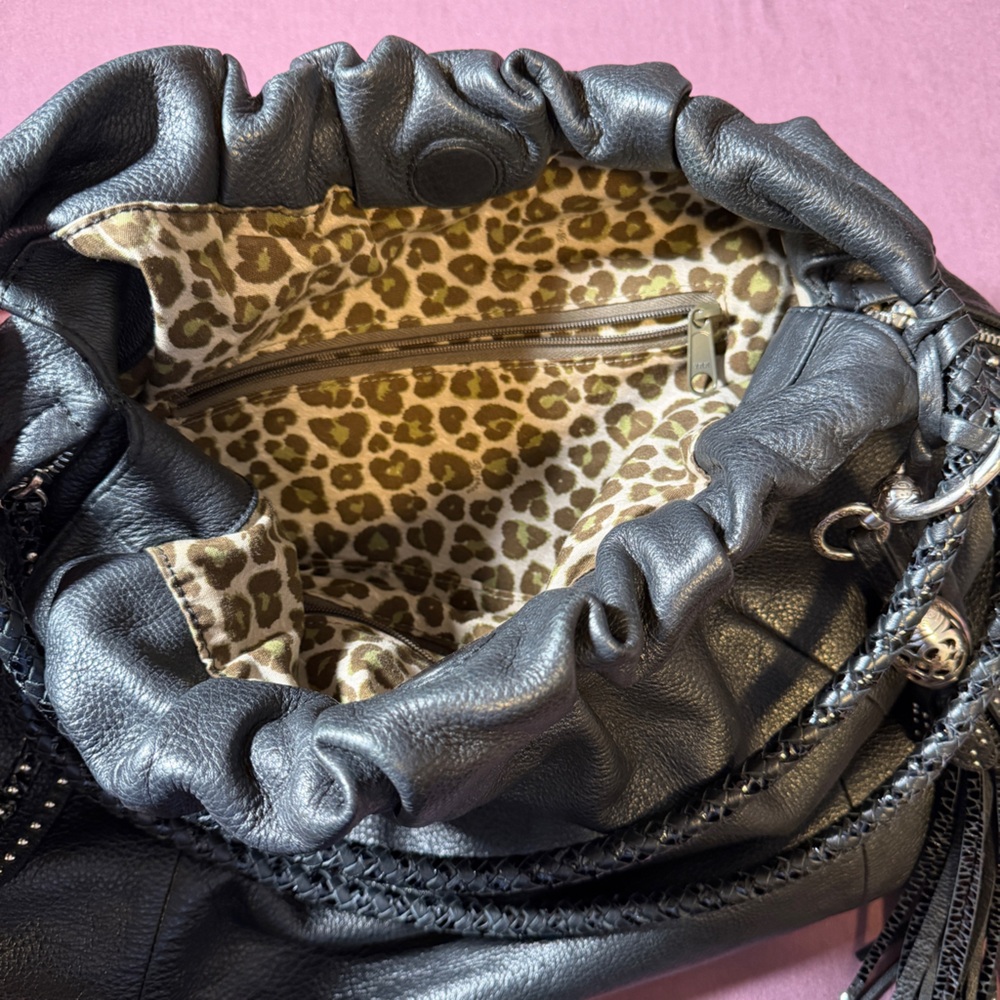 Brighton Garbo Leather Black/Dark Gray Hobo Shoulder Purse Bag - Picture 7 of 8